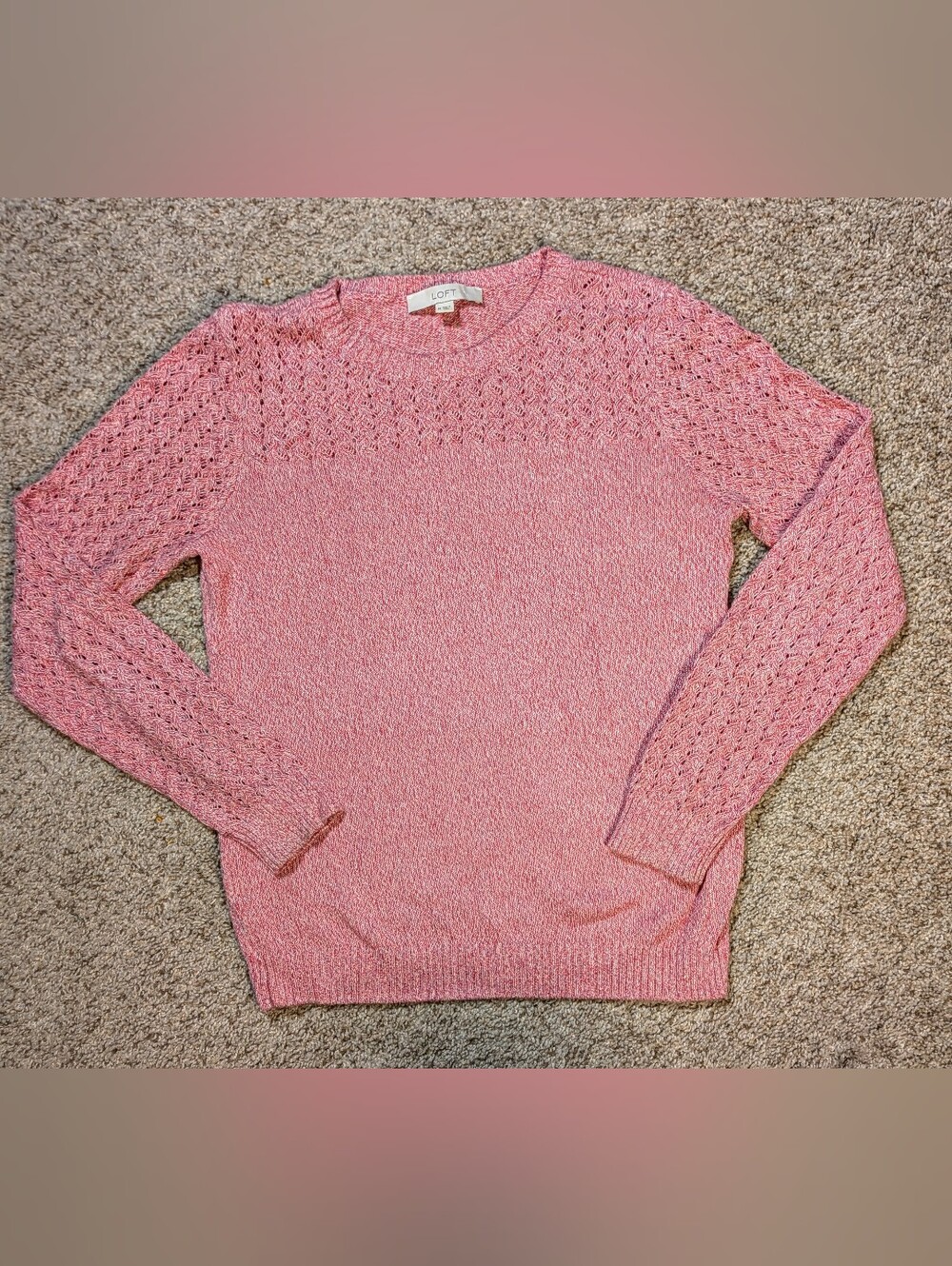 LOFT Women's Pink Medium Textured Crewneck Sweater